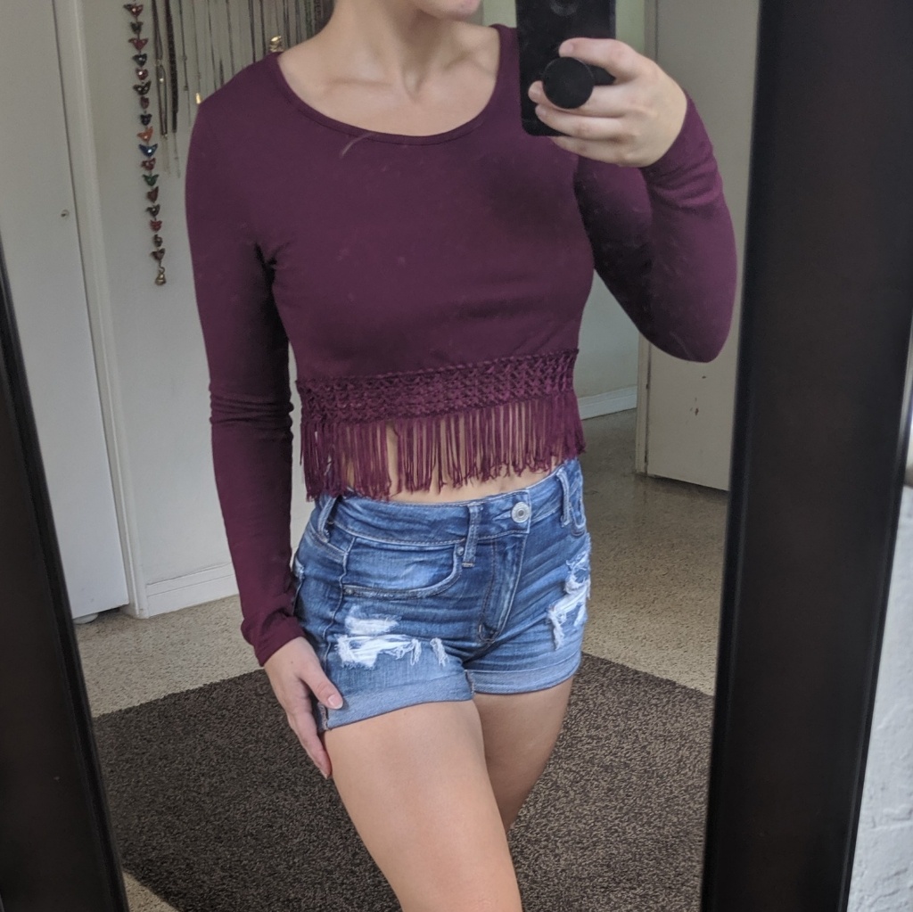 Red Long Sleeve Crop Top
